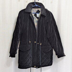 Be In The Current Seen Women's Black Quilted Velour Hooded Jacket Cotton Puffy M
